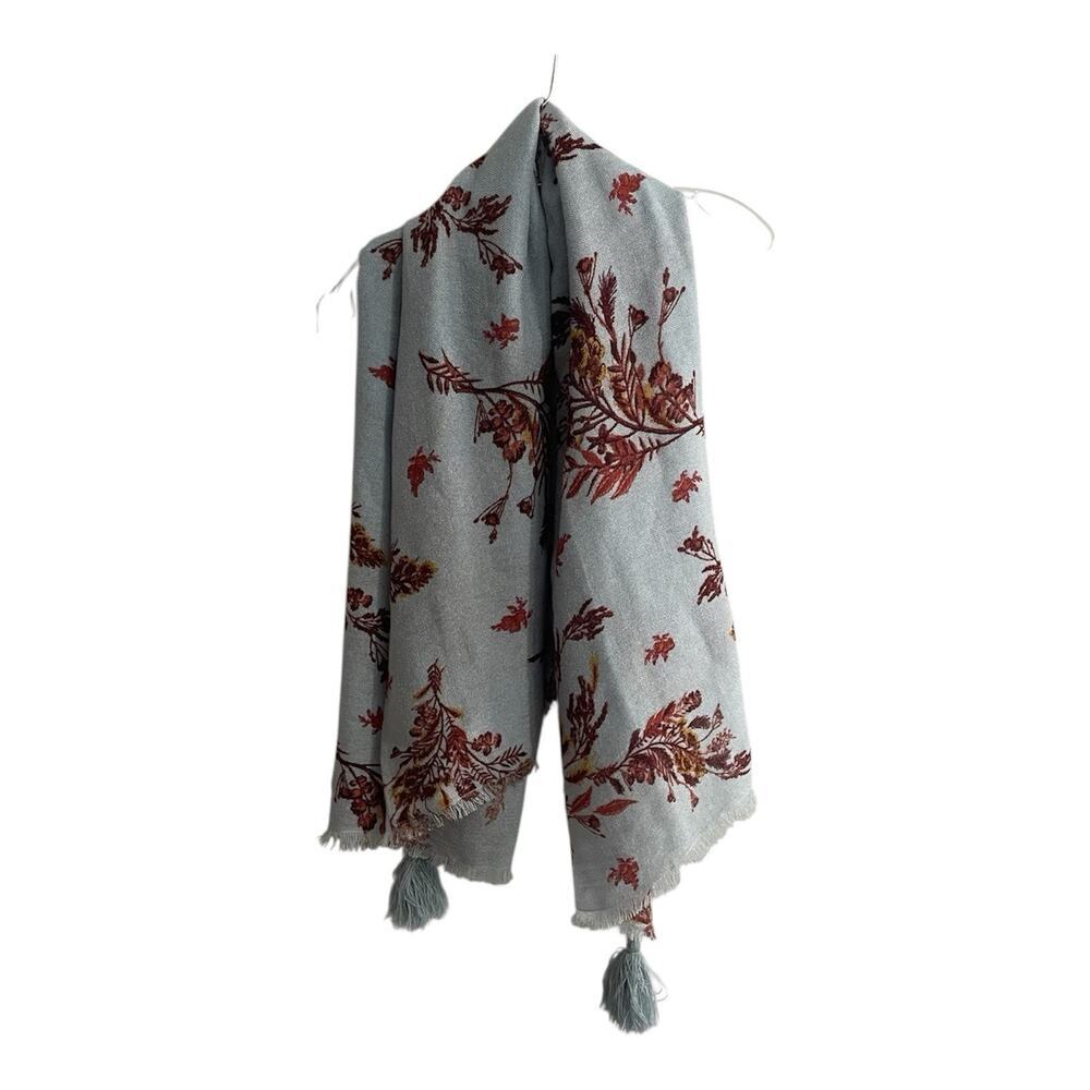 Treasure & Bond Nordstrom Floral Fringe Scarf Shawl Pashmina Blue 52 X 58 Boho